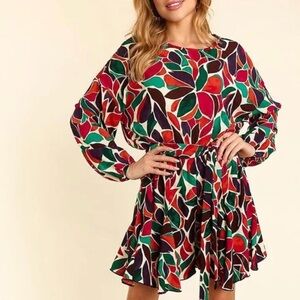 < Haptics Colorful Elastic Waist Long Sleeve Dress >
